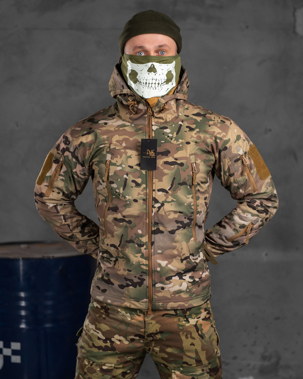Весняна тактична чоловіча куртка мультикам софтшел на тонкому флісі військова водовідштовхувальна куртка ссу