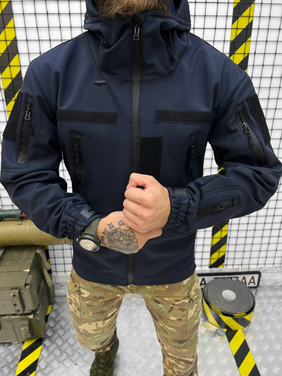 Тактична чоловіча синя куртка soft shell на флісі військова демісезонна армійська куртка для зсу