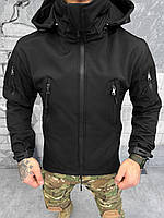 Тактическая мужская чёрная куртка софтшел тонкий флис военная демисезонная армейская куртка полиция зсу xxl