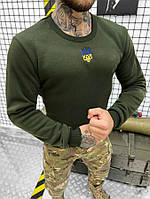 Тактичний светр батнік олива з гербом України, військовий осінній светр на флісі, армійська тепла кофта зсу