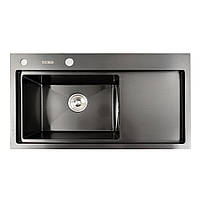 Кухонная мойка черная PVD 78*43 L Platinum Handmade (два отверстия, круглый сифон 3,0/0,8)