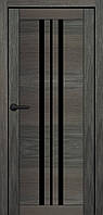 Двери межкомнатные Portalino / PL-07 / PVC (пвх пленка) / Мессина темная / Черное стекло