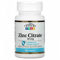 Микроэлемент Цинк 21st Century Zinc Citrate 50 mg 60 Tabs KT, код: 7911203