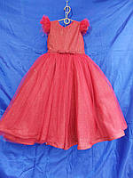 Детское элегантное платье из блестящей ткани с люрексом, 6-7 лет Красный