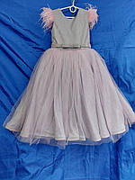 Детское элегантное платье из блестящей ткани с люрексом, 6-7 лет Серый + розовый