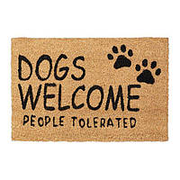 Декоративний дверний килимок з кокосового волокна і нековзного гумового підстави "Ласкаво просимо, собаки";