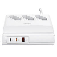 Мережевий фільтр Usams US-CC160 (CC160TC01) 3 розетки, 1 USB, 2 USB Type-C 65W, 2 м, White DS