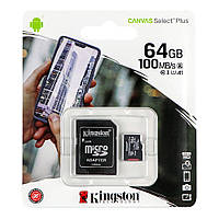 Карта Пам'яті Kingston Canvas Select Plus microSDXC (UHS-1) 64gb 10 Class &amp; Adapter Колір Чорний