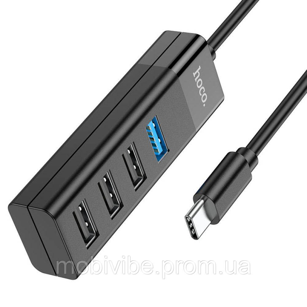 Хаб USB Hoco HB25 Easy mix 4-in-1 converter(Type-C to USB3.0+USB2.0*3) Колір Чорний