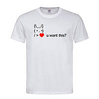 Белая мужская/унисекс футболка С печатью заец (29-18-7-білий)