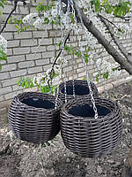 Подвесной горшок для цветов из искусственного ротанга 5л, дерево венге