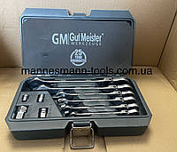 Набор ключей рожково-накидных с шарниром и трещоткой в кейсе "Gut Meister" 6 шт. 8-19 мм (с Переходниками 1/2