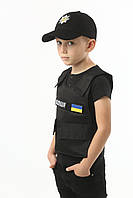 Бронежилет полицейского детский игровой с бейсболкой (кокарда) на 5-7 лет, черный, унисекс