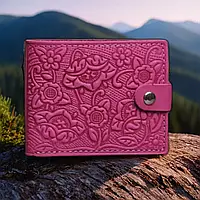 Уникальный женский портмане кошелек из натуральной качественной кожи розового цвета