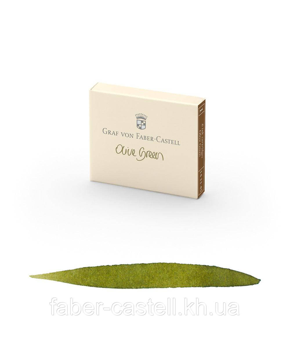 Картриджі для перових ручок Graf von Faber-Castell Olive Green ink, колір оливковий зелений, 6 штук,141115