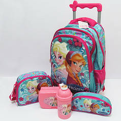Набір дитячий валіза - рюкзак + сумка + пенал + ланчбокс + пляшка, Холодне Серце Frozen