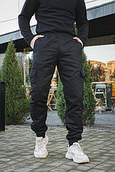 Штани чоловічі карго на флісі Intruder чорні з накладними кишенями