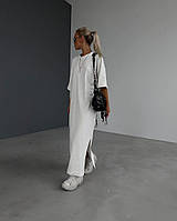 Свободное платье футболка макси с коротким рукавом в молочном цвете (р. 42-48) 31035700