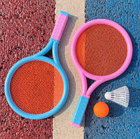 Дитячий набір для гри в бадмінтон із ракетками, м'ячиком, воланчиком, синьо-рожевий