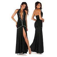 Вечірнє плаття чорне довге з глибоким вирізом спереду Sexy Dress. DreamShop