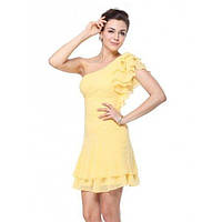 Платье с объемным рукавом на одно плече желтое. DreamShop