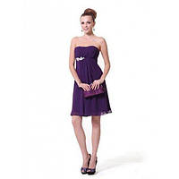 Платье фиолетовое до колена с серебристой брошью без бретелей. DreamShop