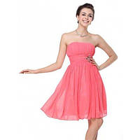 Платье розовое короткое легкое с гофрированным лифом без бретель. DreamShop