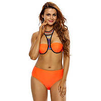 Orange High Neck Cross Back High Waist Swimsuit. DreamShop