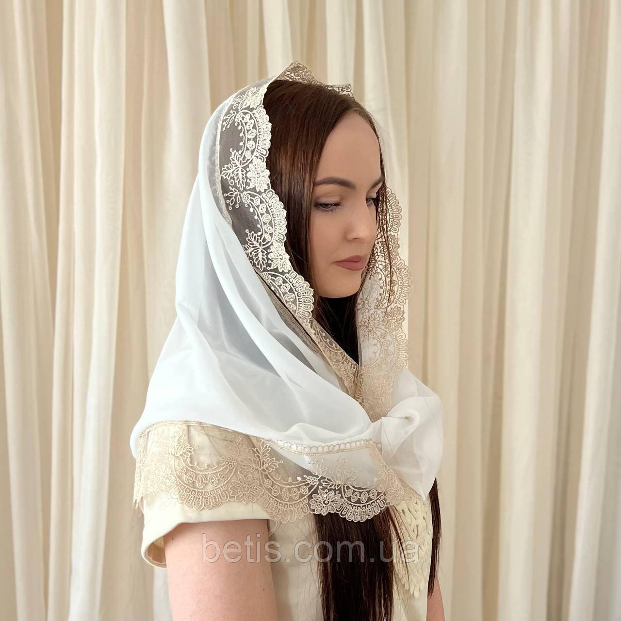 Хомут Снуд "Світлинка" для дорослих Молочний/кавовий Шифон арт.91449426 50*110 см.(р)