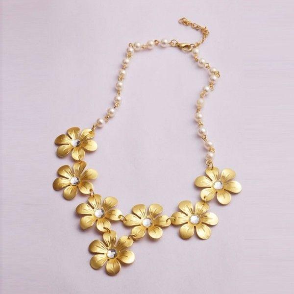 Золотисте намисто з квіточками та перлами. DreamShop
