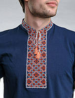 Мужская вышиванка футболка с вышивкой с коротким рукавом синяя с красным модная мужская украинская вышиванка