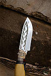 Ніж ручної роботи «Тризуб #4» зі шкіряними піхвами нескладаний 95Х18/58 HRC., фото 6