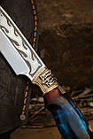 Ніж ручної роботи «Тризуб #4» зі шкіряними піхвами нескладаний 95Х18/58 HRC., фото 3