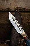 Ніж ручної роботи «Тризуб #4» зі шкіряними піхвами нескладаний 95Х18/58 HRC., фото 2