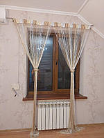 Штори нитки кісея з люрексом веселка №1-13-14 білий/шампань/золотий 2,8х3 метри на стельовий карниз і карниз трубу