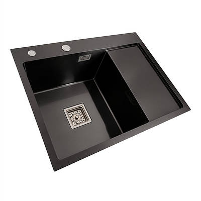 Кухонна мийка чорна Platinum PVD Handmade 65*50 L(квадратний сифон 3,0/1)