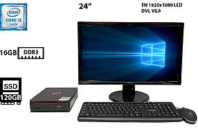 Комплект | Комп'ютер Fujitsu Esprimo Q920 USFF/Intel Core i5-4590T 2.00GHz/16GB DDR3/SSD 120GB | Монітор BENQ 24” GL2450-B