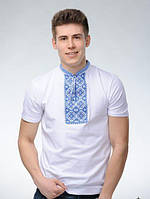 Мужская вышиванка футболка с вышивкой с коротким рукавом белая с синим модная мужская украинская вышиванка