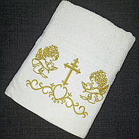 Крижма на хрестини біла з вишивкою 140х70 махрова Крижма для хрещення Рушник на хрестини Рушник для хрещення дитини