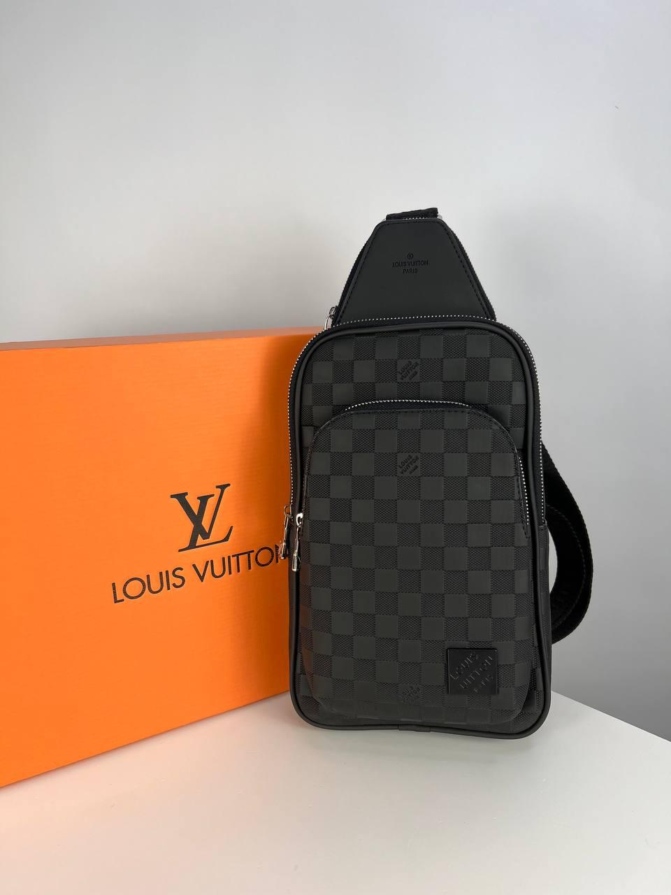 Сумка-слінг чоловіча Louis Vuitton чорна картата з подарунковою коробкою