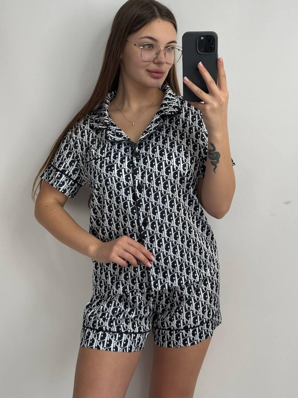 Піжама жіноча ШОВК DIOR сорочка+шорти 052/21, фото 1