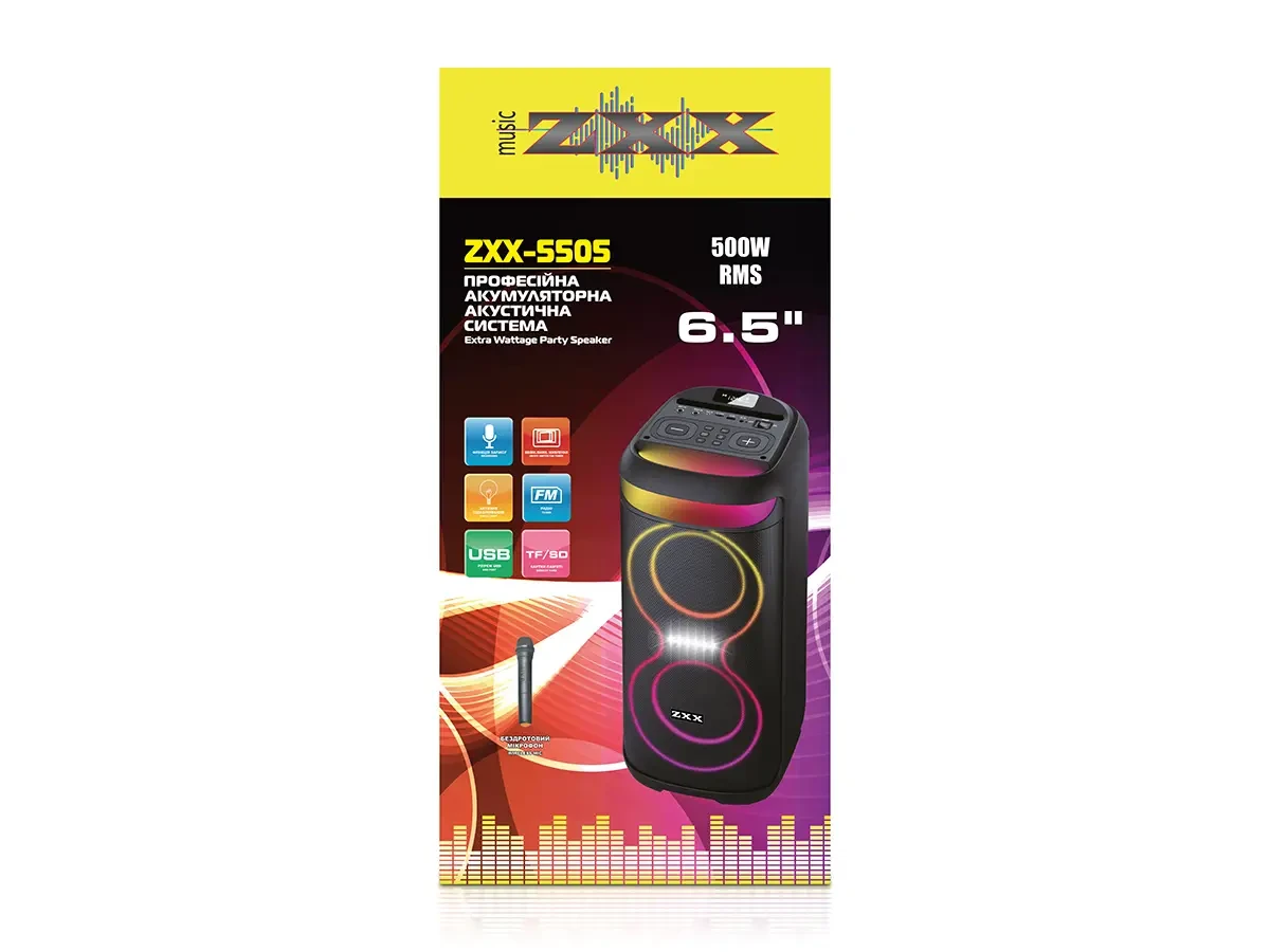 Акустична переносна колонка ZXX-5505 40Вт 6,5" 60х27х30см USB/TF/FM/BT/MIC/AUX 1шт 6732