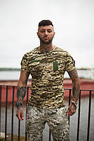 Футболка армейская пиксель хлопковая с липучкой на груди карман на плече кулир тактическая для военных