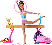 Ігровий набір Лялька Барбі Брюнетка Тренування з гімнастки Barbie You Сan Be Gymnastics Playset, Brunette HRG53