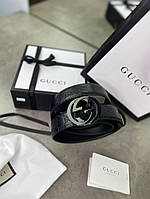 Ремень черный Gucci Signature GG Supreme c черной пряжкой r045