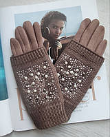 Женские теплые перчатки, вязка бусинами мокко
