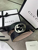 Ремень черный Gucci Signature серебристая пряжка r107