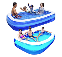 Бассейн для всей семьи летный 305х183см SunClub Надувной бассейн для отдыха садовый прямоугольный голубой