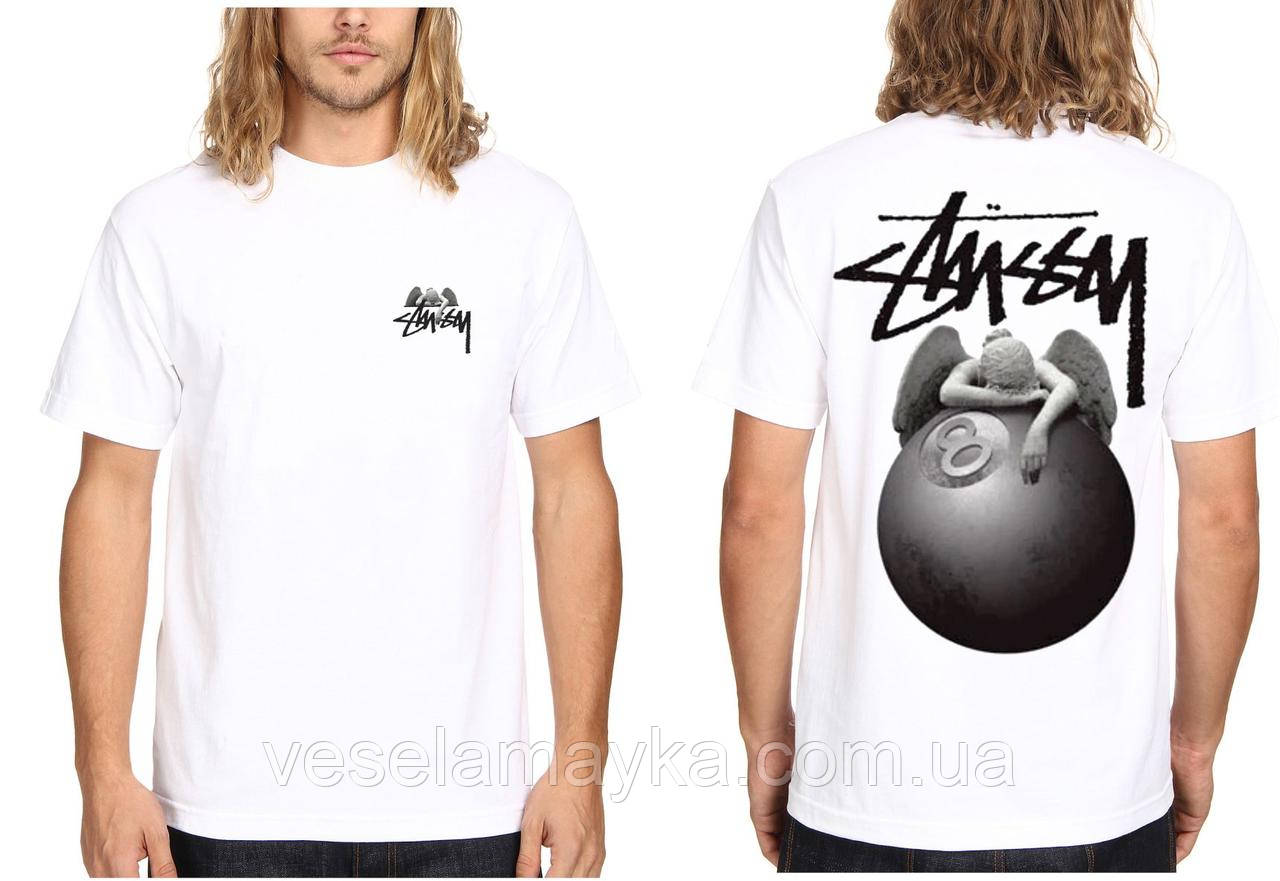 Біла футболка Stussy angel 8 ball