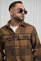 Мужская рубашка в клетку Коричневый XL, стильная рубашка, рубашка с длинным рукавом COSMI